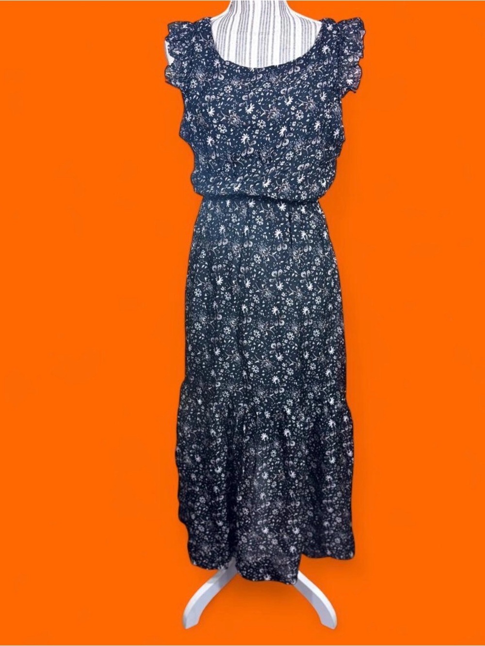 Beautiful silky floral black and white printed whimsical dress made in Italy